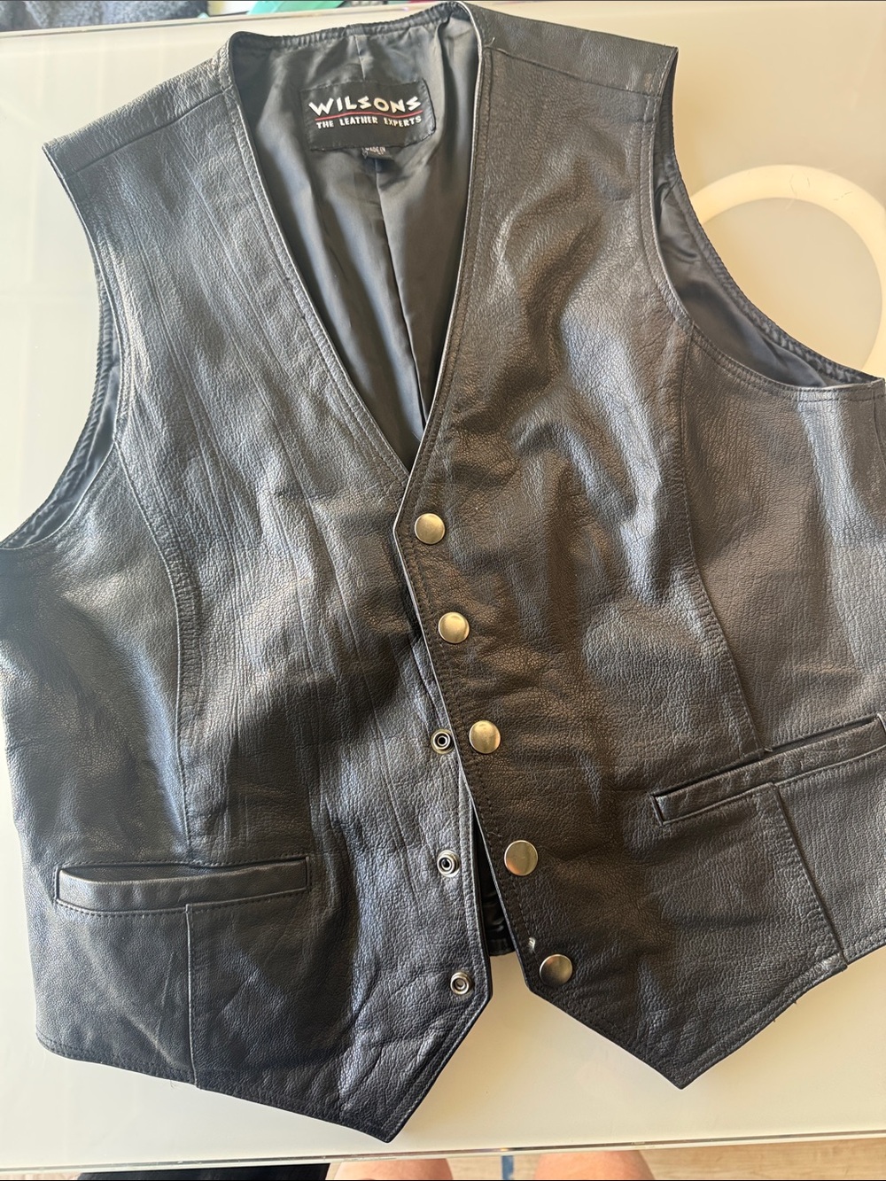 Wilsons Leather Black Leather Vest Mens Button Front